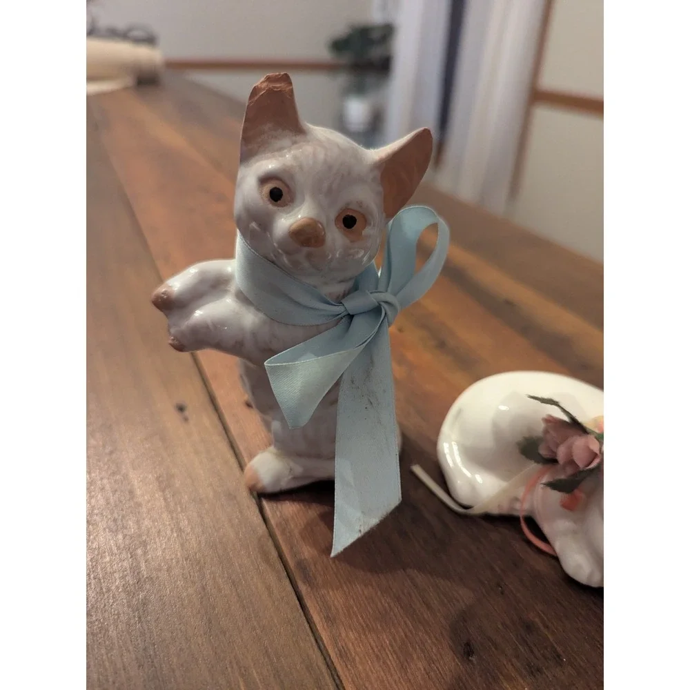 2‎ Vintage Glass & Ceramic Cat Figurines